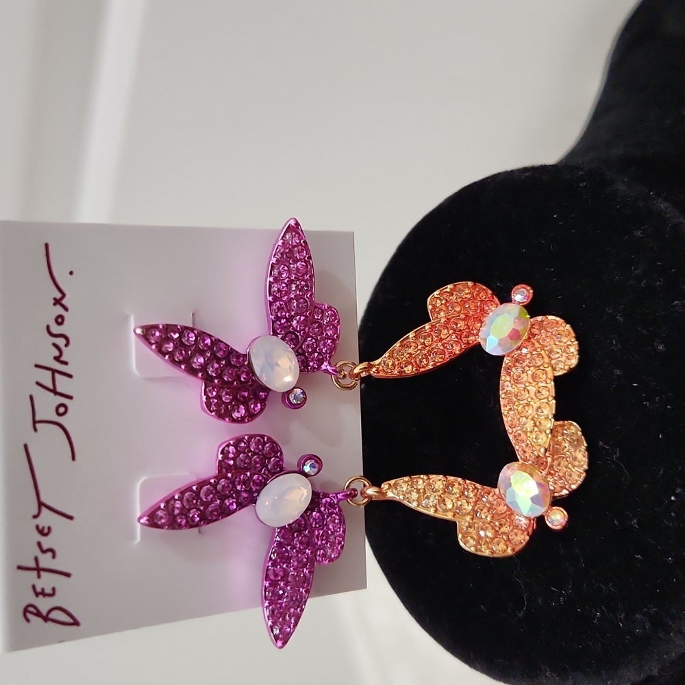🦋🔹️Betsey Johnson🔹️Garden Glam Dragonfly Double Drop Stud Earrings - Picture 4 of 9